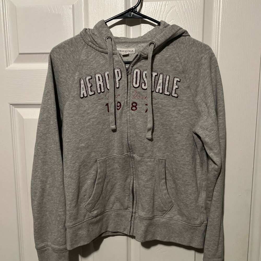 Aeropostale Heather Gray Hoodie with Maroon Details